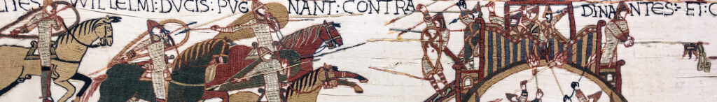 Embroidery on linen, detail Normans attacking Brittany